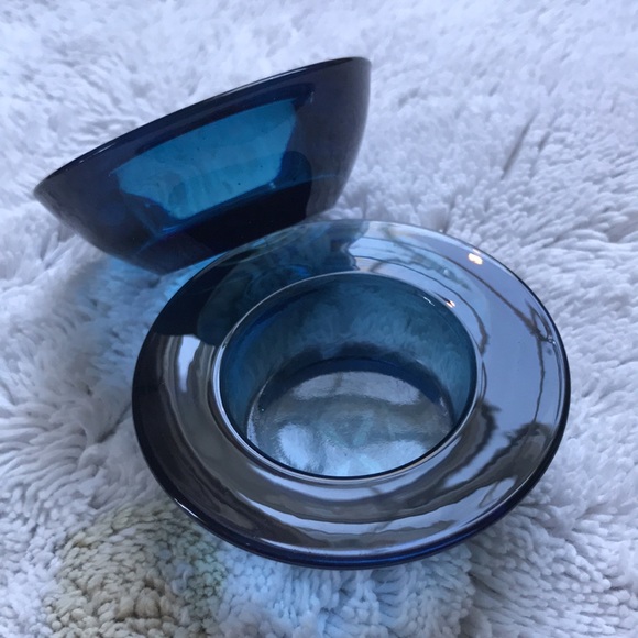 Crate & Barrel Blue Tealight Glass Set of 2 NWT